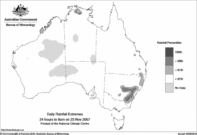 Australian daily rainfall extreme area maps