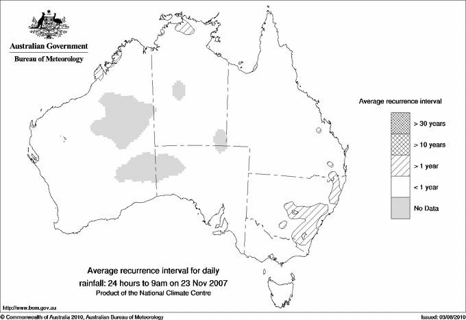 Australian daily rainfall average recurrence interval maps