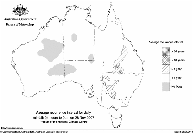 Australian daily rainfall average recurrence interval maps