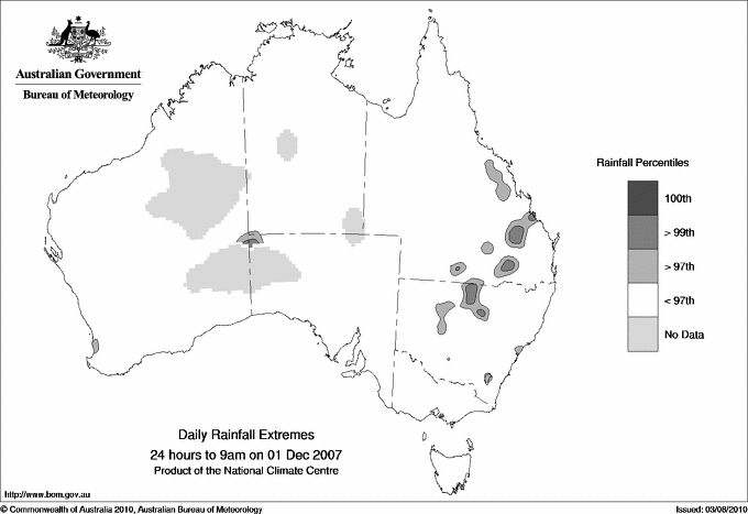 Australian daily rainfall extreme area maps