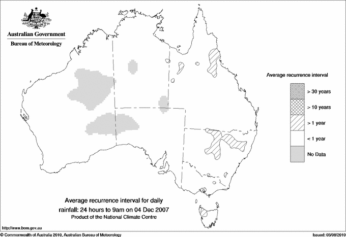 Australian daily rainfall average recurrence interval maps