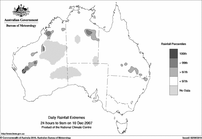 Australian daily rainfall extreme area maps