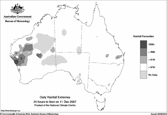 Australian daily rainfall extreme area maps