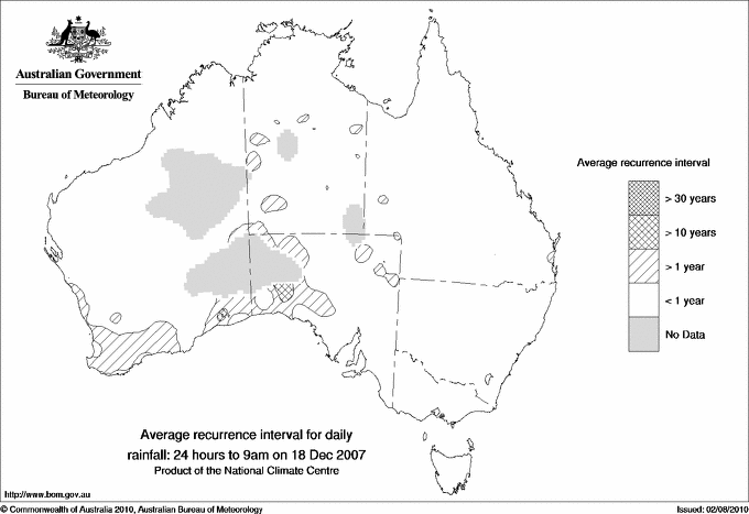 Australian daily rainfall average recurrence interval maps