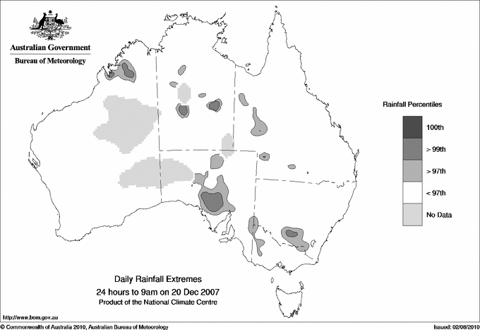 Australian daily rainfall extreme area maps