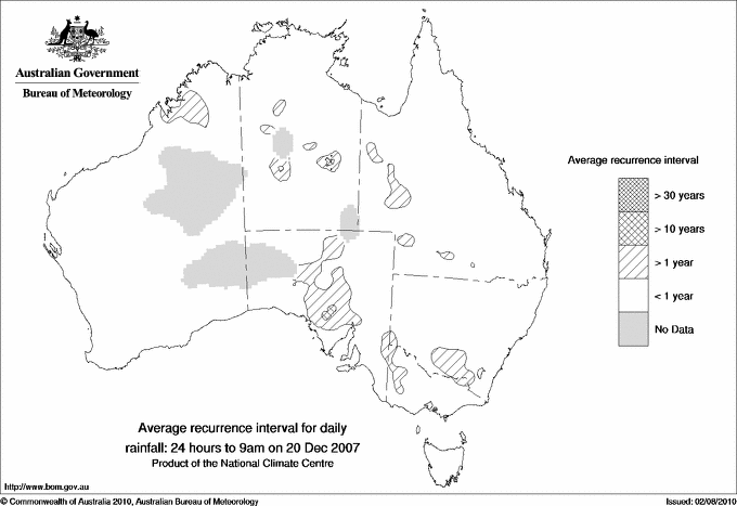 Australian daily rainfall average recurrence interval maps