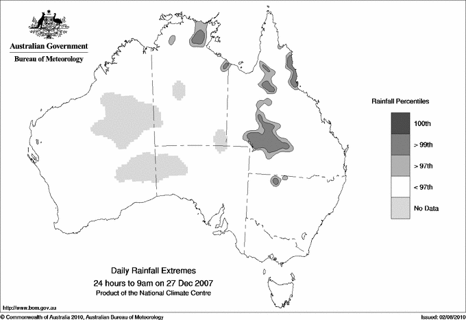 Australian daily rainfall extreme area maps