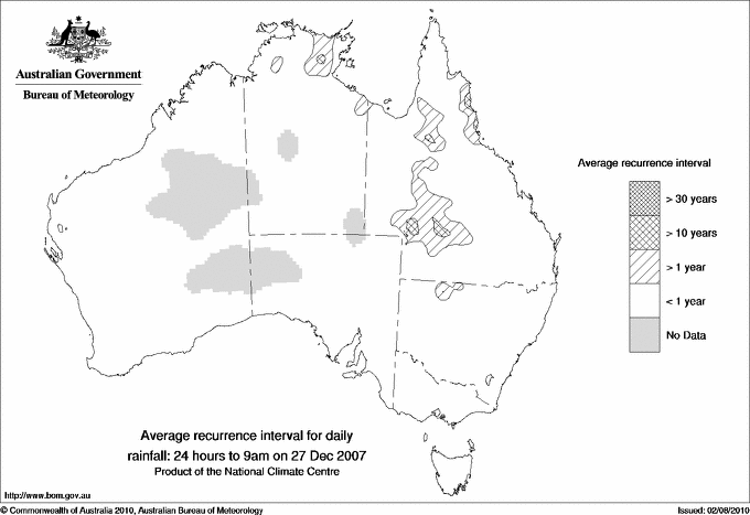 Australian daily rainfall average recurrence interval maps