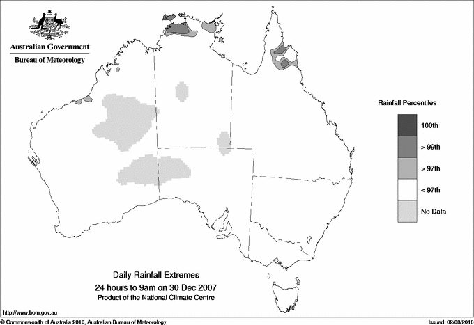 Australian daily rainfall extreme area maps