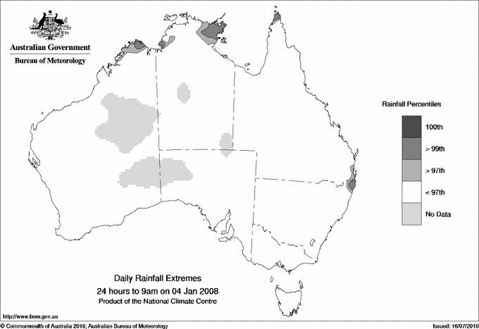 Australian daily rainfall extreme area maps