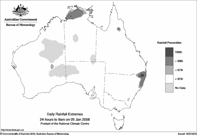Australian daily rainfall extreme area maps