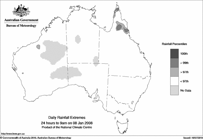 Australian daily rainfall extreme area maps