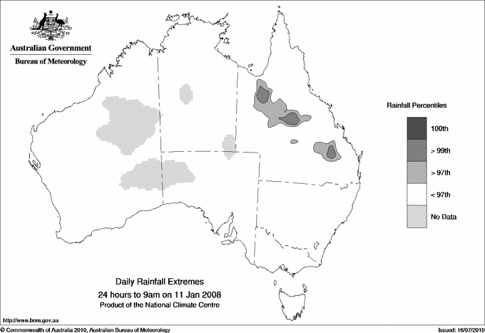 Australian daily rainfall extreme area maps