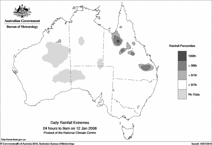 Australian daily rainfall extreme area maps