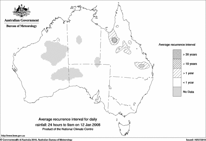 Australian daily rainfall average recurrence interval maps