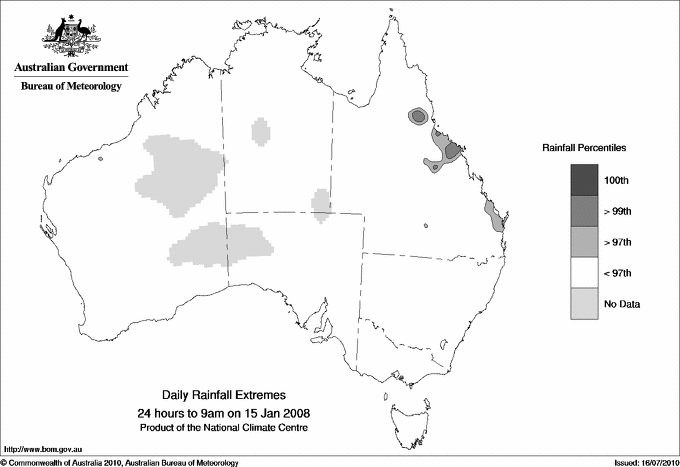 Australian daily rainfall extreme area maps