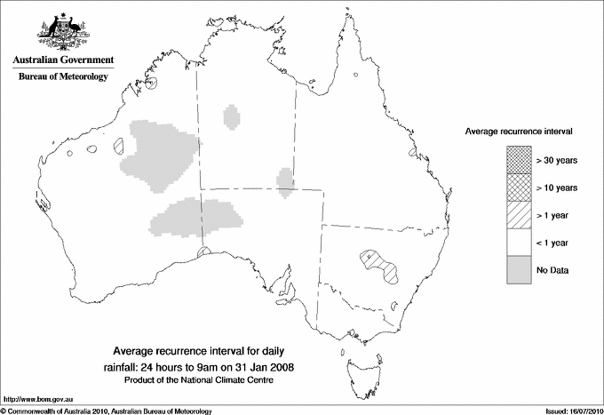 Australian daily rainfall average recurrence interval maps