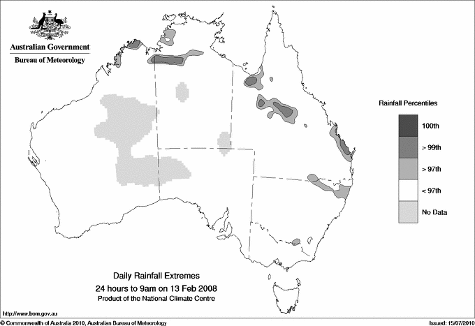 Australian daily rainfall extreme area maps