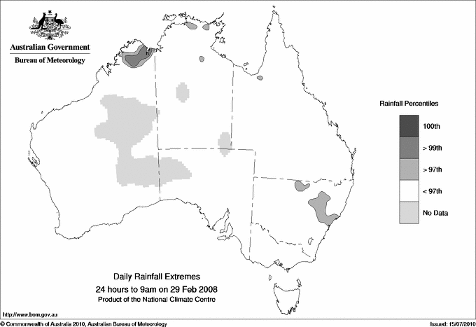 Australian daily rainfall extreme area maps