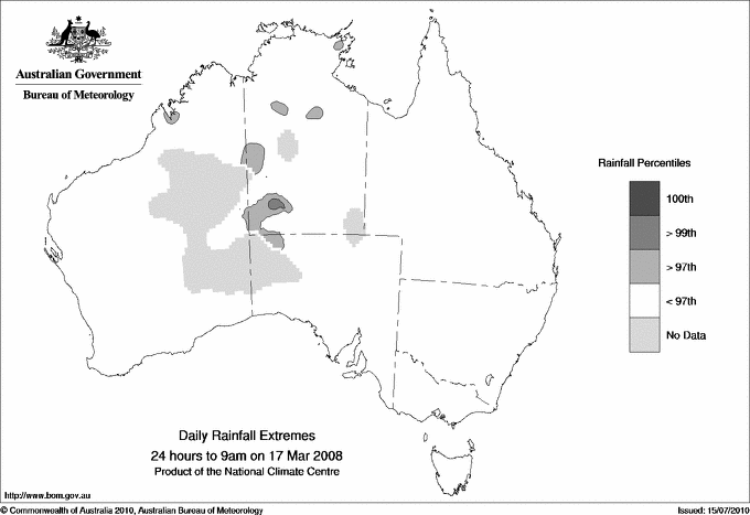 Australian daily rainfall extreme area maps