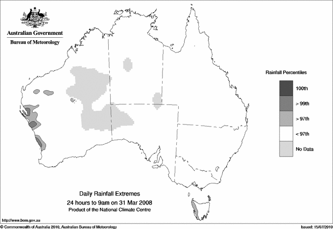 Australian daily rainfall extreme area maps