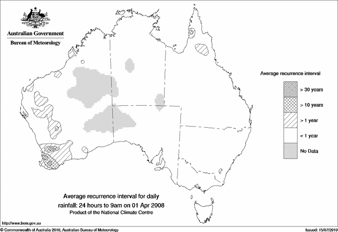 Australian daily rainfall average recurrence interval maps