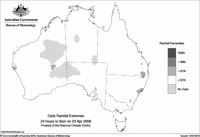 Australian daily rainfall extreme area maps