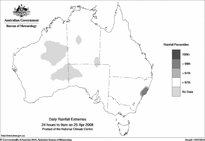 Australian daily rainfall extreme area maps