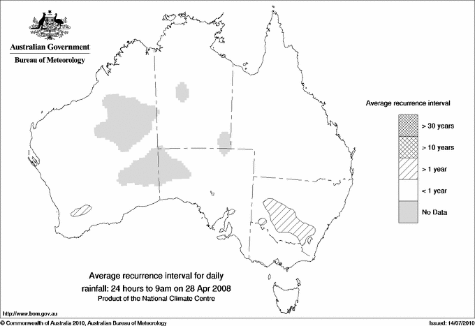 Australian daily rainfall average recurrence interval maps