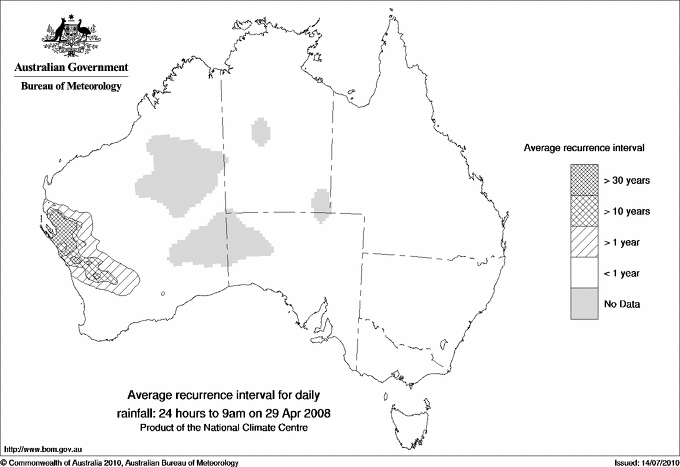 Australian daily rainfall average recurrence interval maps