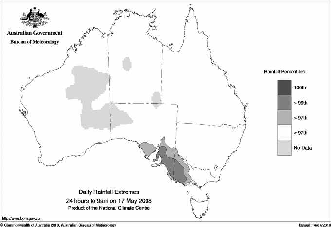 Australian daily rainfall extreme area maps