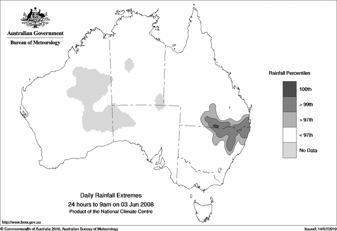 Australian daily rainfall extreme area maps