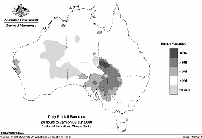 Australian daily rainfall extreme area maps