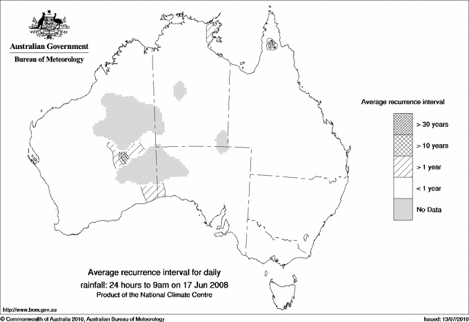 Australian daily rainfall average recurrence interval maps
