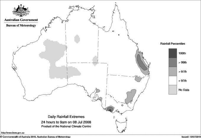Australian daily rainfall extreme area maps