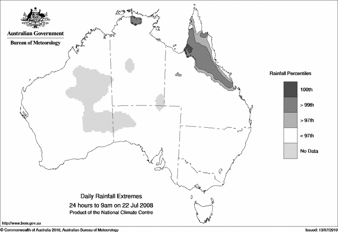 Australian daily rainfall extreme area maps