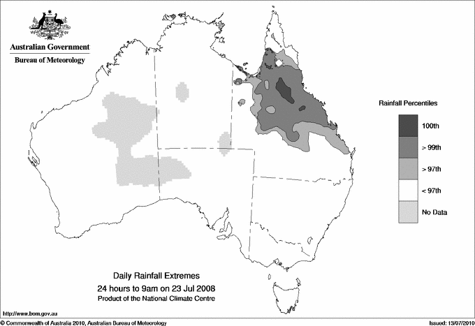Australian daily rainfall extreme area maps