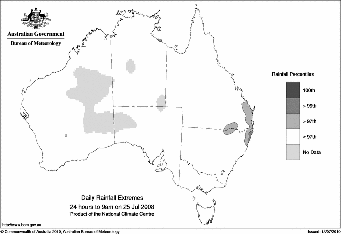 Australian daily rainfall extreme area maps