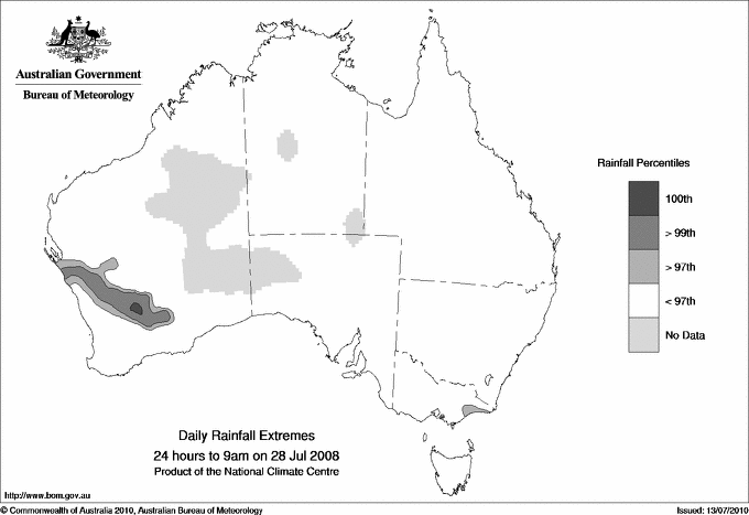 Australian daily rainfall extreme area maps