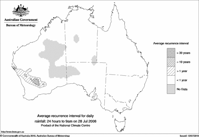 Australian daily rainfall average recurrence interval maps