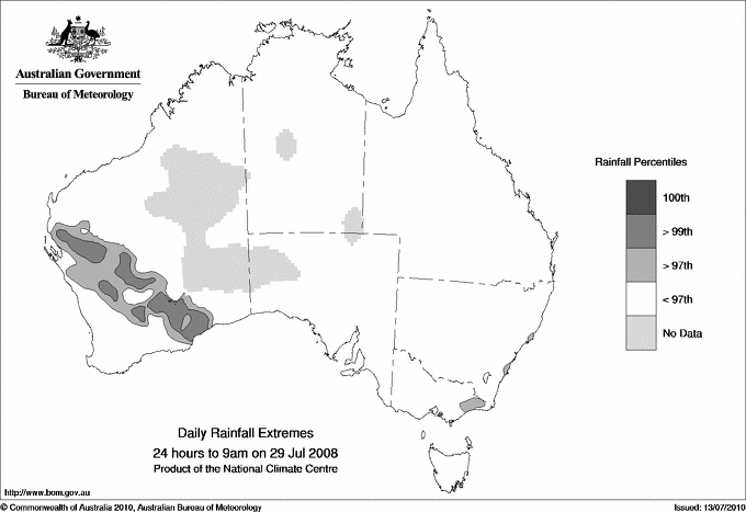 Australian daily rainfall extreme area maps