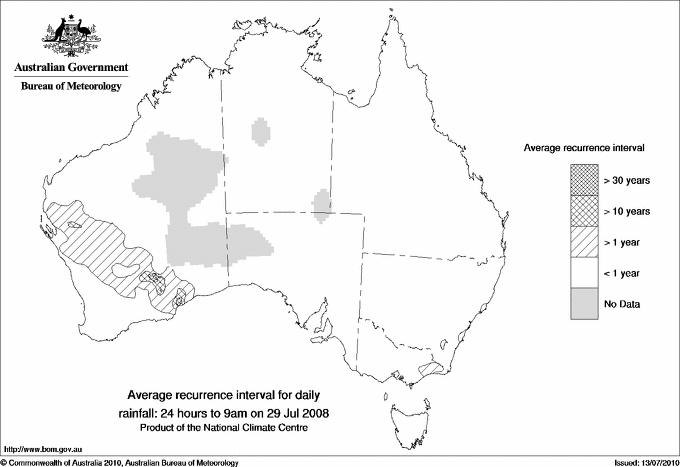 Australian daily rainfall average recurrence interval maps