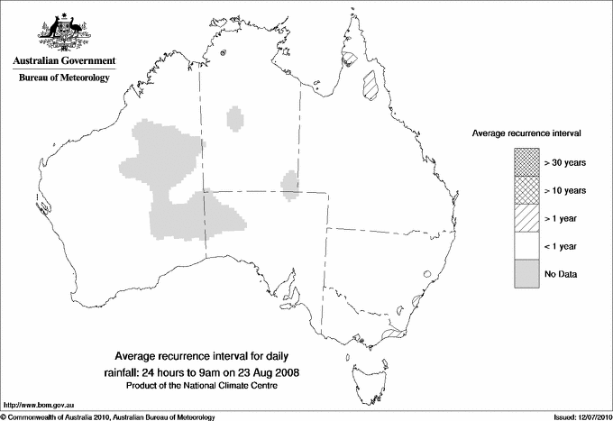 Australian daily rainfall average recurrence interval maps