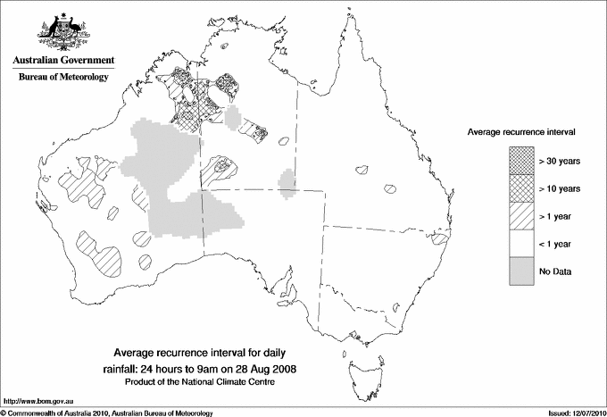 Australian daily rainfall average recurrence interval maps