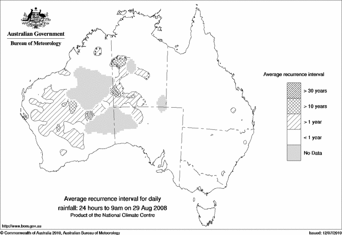 Australian daily rainfall average recurrence interval maps