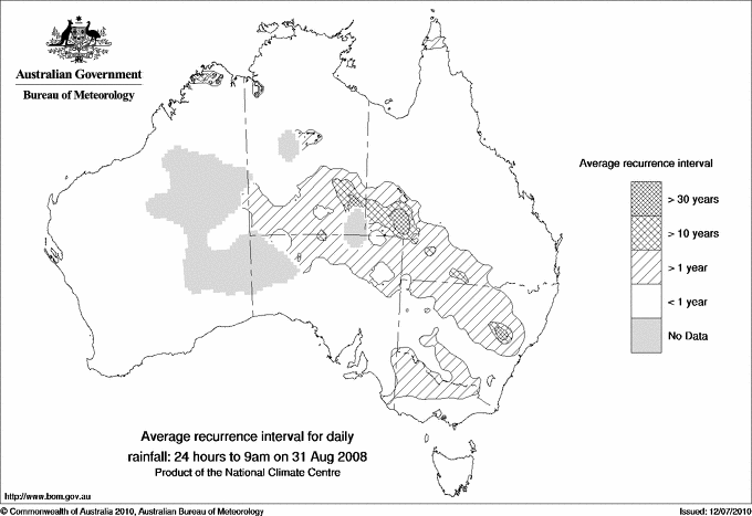Australian daily rainfall average recurrence interval maps