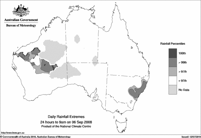 Australian daily rainfall extreme area maps