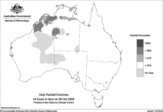 Australian daily rainfall extreme area maps