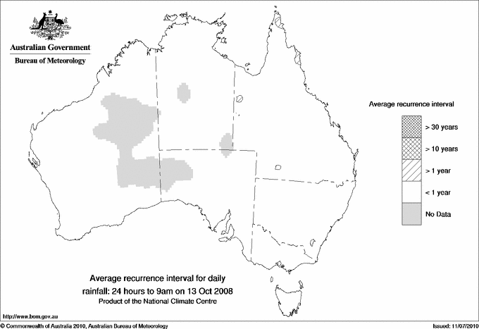 Australian daily rainfall average recurrence interval maps