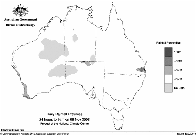 Australian daily rainfall extreme area maps